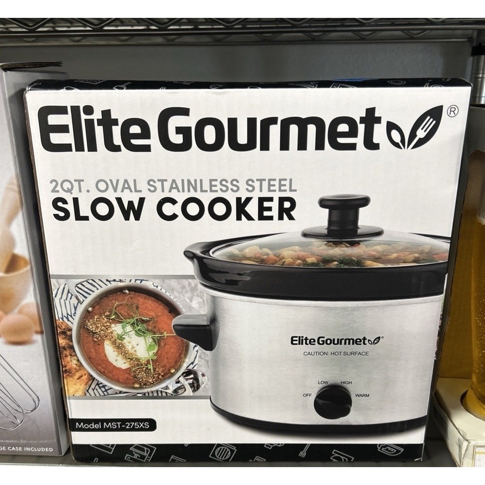 Elite Gourmet 2qt Oval Stainless Steel Slow Cooker Brand New SEALED In Box